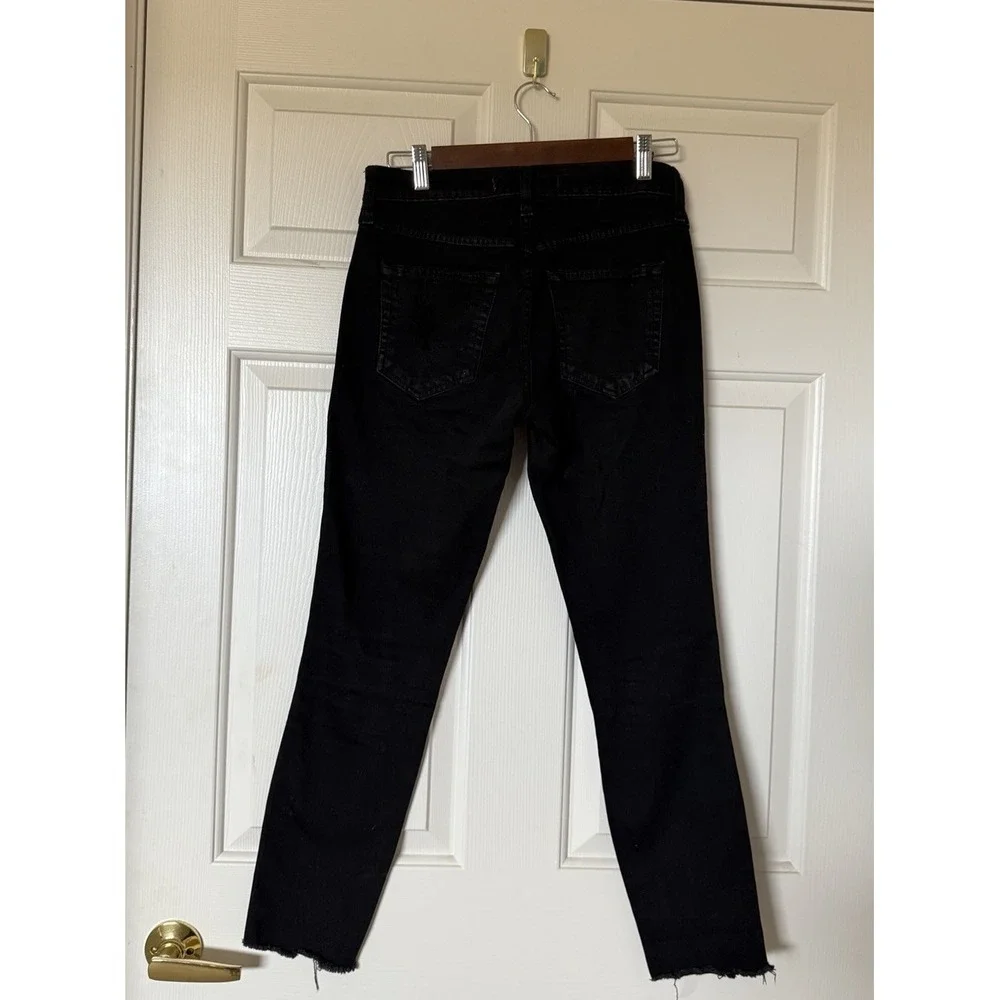 AMO Womens Black Low Rise Dark Wash Black Magic Stix Crop Leg Jeans Size 26‎